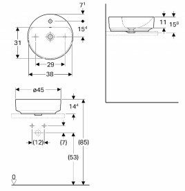 Раковина для ванной комнаты Geberit VariForm 45 см с полкой для отверстия под смеситель с переливом круглая белый 500.769.01.2