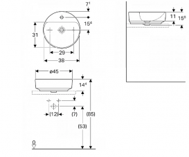 Раковина для ванної кімнати Geberit VariForm 45 см з полицею для отвори під змішувач без переливу кругла білий 500.770.01.2