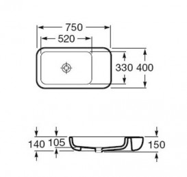 Раковина для ванної кімнати Roca Khroma 75х40 см накладна з полицею справа кераміка білий A327655000