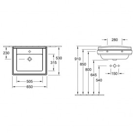Раковина для ванной комнаты Villeroy & Boch Hommage подвесная 650х530 мм 1 отверстие ярко-белый CeramicPlus 710165R2