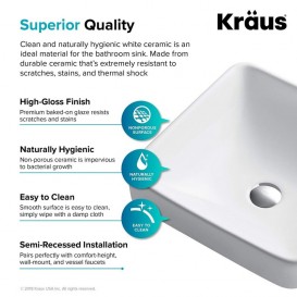 Раковина для ванной Kraus Elavo 41,3х41,3 см керамика белый KCR-281