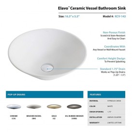 Раковина для ванної Kraus Elavo накладна Ø41,5 см кераміка білий KCV-143