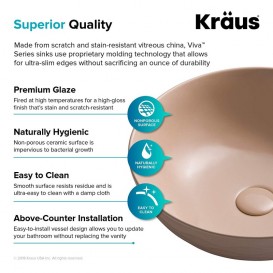 Раковина для ванной Kraus Viva Ø41,9 см керамика глянцевый бежевый KCV-200GBE