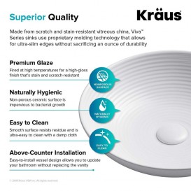 Раковина для ванной Kraus Viva Ø41,9 см керамика глянцевый белый KCV-203GWH