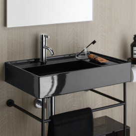 Раковина для ванной Laufen Kartell 60х46 см с 1 отверстием полка справа шлифованная керамика черный глянцевый H8183340201111