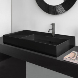 Раковина для ванної Laufen Kartell 90х46 см полиця зліва без отворів під змішувач кераміка чорний глянсовий H8103390201121