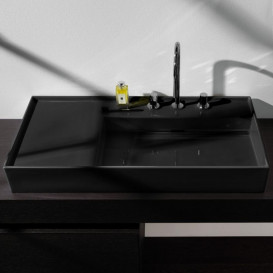 Раковина для ванной Laufen Kartell 90х46 см полка слева c 3 отверстиями керамика черный глянцевый H8103390201581