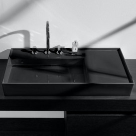 Раковина для ванной Laufen Kartell 90х46 см с 3 отверстими полка справа шлифованная керамика черный глянцевый H8183380201581