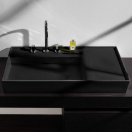 Раковина для ванной Laufen Kartell 90х46 см с 3 отверстими полка справа шлифованная керамика черный матовый H8183387161581