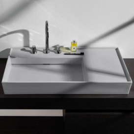 Раковина для ванной Laufen Kartell 90х46 см с 3 отверстими полка справа шлифованная керамика матовый серый H8183387591581