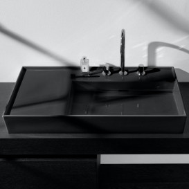 Раковина для ванной Laufen Kartell 90х46 см с 3 отверстиями полка слева шлифованная керамика черный глянцевый H8183390201581