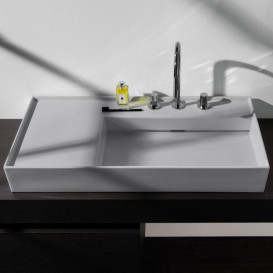 Раковина для ванной Laufen Kartell 90х46 см с 3 отверстиями полка слева шлифованная керамика матовый серый H8183397591581