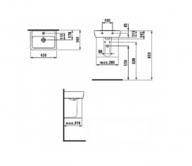Раковина для ванной Laufen Pro A подвесная 45 см без отверстия под смеситель белый H8119510001091