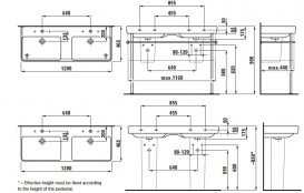 Раковина для ванной Laufen Pro S двойная 120х46,5 см с 3 отверстиями на каждой чаше керамика белый с покрытием LCC H8149664001081