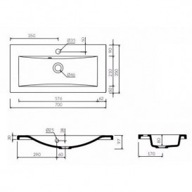 Раковина для ванної Marmorin Casie врізна без крила литий камінь білий P_U_542_01_0700