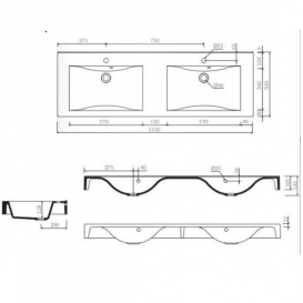 Раковина для ванної Marmorin Dori 1500 D накладна подвійна без крила литий камінь білий P_U_545_01_1500