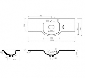 Раковина для ванної Marmorin Emma 1200 врізна з крилом литий камінь білий 639 120 020 xx x