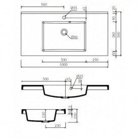 Раковина для ванной Marmorin Greta 1000 врезная с крылом литой камень белый P_U_546_04_1000