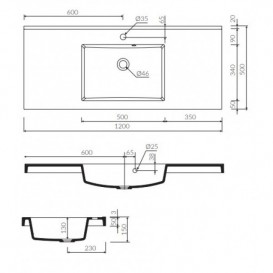 Раковина для ванної Marmorin Greta 1200 врізна з крилом литий камінь білий P_U_546_05_1200