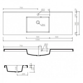 Раковина для ванной Marmorin Greta 1500 врезная с крылом литой камень белый P_U_546_07_1500