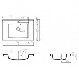 Раковина для ванної Marmorin Greta 750 врізна без крила литий камінь білий P_U_546_02_0750
