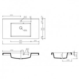 Раковина для ванной Marmorin Greta 900 врезная с крылом литой камень белый P_U_546_03_0900