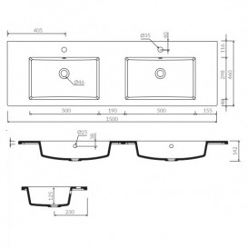 Раковина для ванної Marmorin Hubert 1500 D врізна з крилом литий камінь білий P_U_547_06_1500