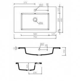 Раковина для ванної Marmorin Hubert 750 врізна без крила литий камінь білий P_U_547_02_0750