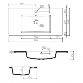 Раковина для ванної Marmorin Hubert 900 врізна з крилом литий камінь білий P_U_547_03_0900