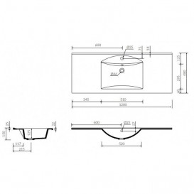 Раковина для ванной Marmorin Larissa 1200 накладная с крылом литой камень белый 300 120 020 xx x