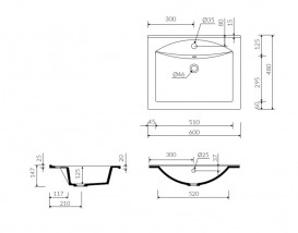 Раковина для ванної Marmorin Larissa 500 накладна без крила литий камінь білий P_U_051_07_0500