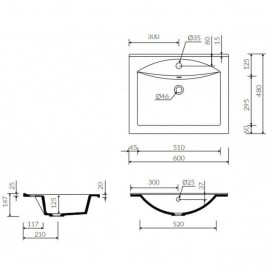 Раковина для ванной Marmorin Larissa 600 накладная без крыла литой камень белый  300 060 020 xx x