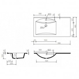 Раковина для ванной Marmorin Larissa 900 R накладная с крылом слева литой камень белый 300 090 920 xx x