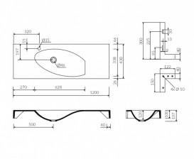 Раковина для ванної Marmorin Ugo 120х43 см литий камінь білий P_U_528_05_1200