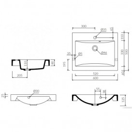 Раковина для ванної Marmorin Moira Bis 600 накладна без крила литий камінь білий 280 060 020 xx x