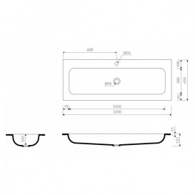 Раковина для ванной Marmorin Mono 1200 врезная без крыла литой камень белый P_U_595_04_1200