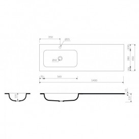 Раковина для ванной Marmorin Mono 1400 R врезная с крылом слева литой камень белый P_U_595_11_1400