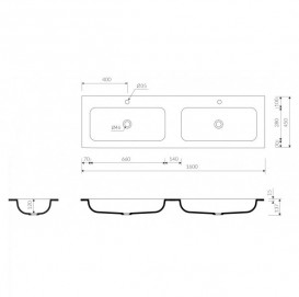 Раковина для ванной Marmorin Mono 1600 Duet врезная без крыла литой камень белый P_U_595_12_1600