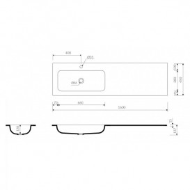 Раковина для ванної Marmorin Mono 1600 R врізна з крилом зліва литий камінь білий P_U_595_01_1600