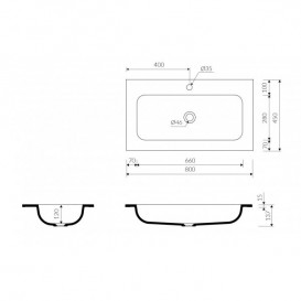Раковина для ванной Marmorin Mono 800 врезная без крыла литой камень белый P_U_595_02_0800