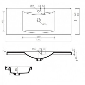 Раковина для ванной Marmorin Moris 1200 врезная с крылом литой камень белый P_U_550_04_1200
