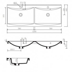 Раковина для ванной Marmorin Moris 1200 D врезная без крыла литой камень белый P_U_550_05_1200