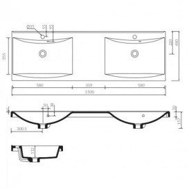 Раковина для ванной Marmorin Moris 1500 D врезная с крылом  литой камень белый P_U_550_06_1500