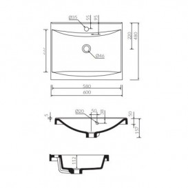 Раковина для ванної Marmorin Moris 600 врізна литий камінь білий P_U_550_01_0600