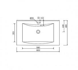 Раковина для ванної Marmorin Moris 800 врізна литий камінь білий P_U_550_02_0800