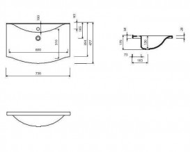 Раковина для ванной Marmorin Pamona 750 накладная без крыла литой камень белый 320 075 020 xx x