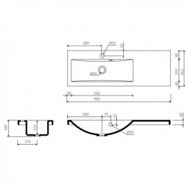 Раковина для ванної Marmorin Talia 900 R вбудована права литий камінь білий 270 090 920 xx x