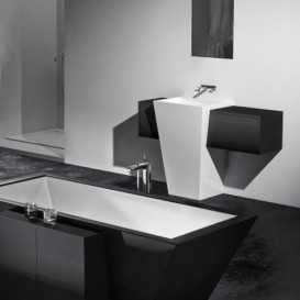 Раковина для ванной Marmorin Tebe 550 с полочками 325 напольная литой камень белый P 530 550 020 010