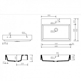 Раковина для ванної Marmorin Teo 600 накладна без крила литий камінь білий 641 060 020 xx x