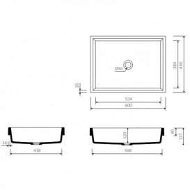 Раковина для ванної Marmorin Teo 600 врізна без крила литий камінь білий 649 060 020 xx x